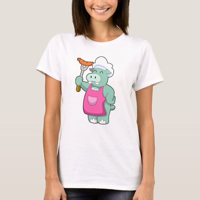 Camiseta Hippo como cozinheiro com salsicha (Frente)