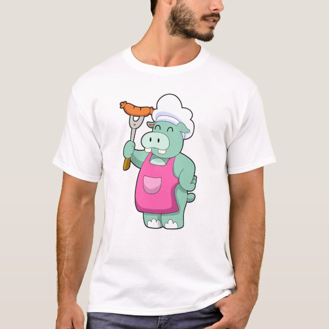Camiseta Hippo como cozinheiro com salsicha (Frente)