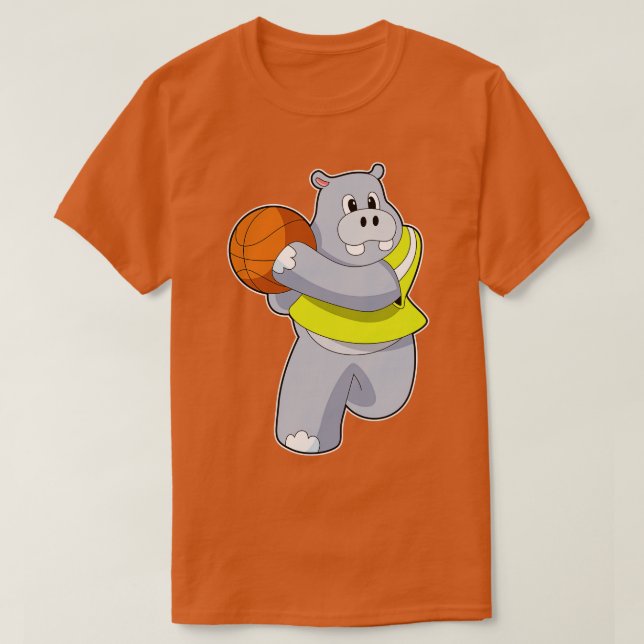 Camiseta Hippo como jogador de basquete com basquete (Frente do Design)