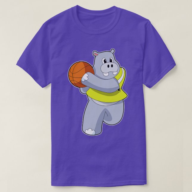 Camiseta Hippo como jogador de basquete com basquete (Frente do Design)