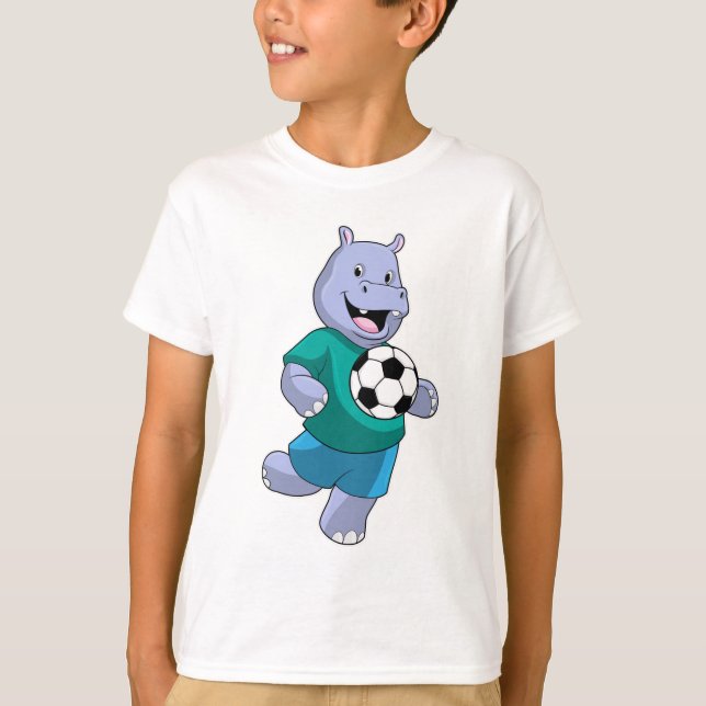 Camiseta Hippo como jogador de futebol com futebol (Frente)