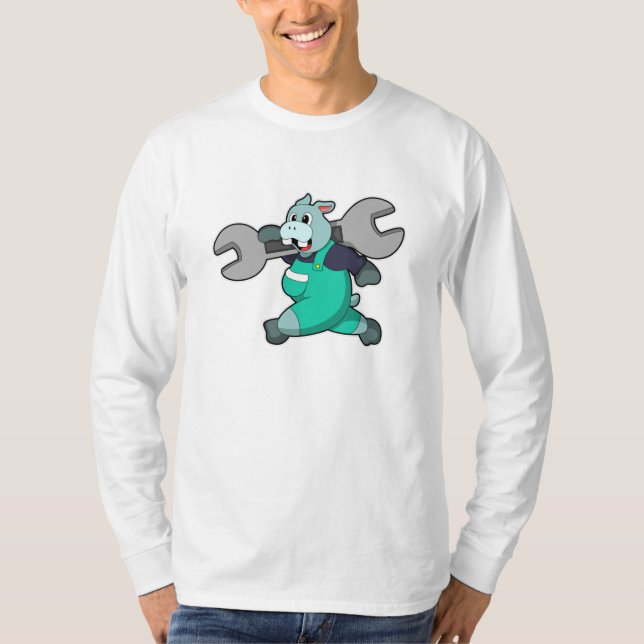 Camiseta Hippo como mecânico com chave inglesa (Frente)