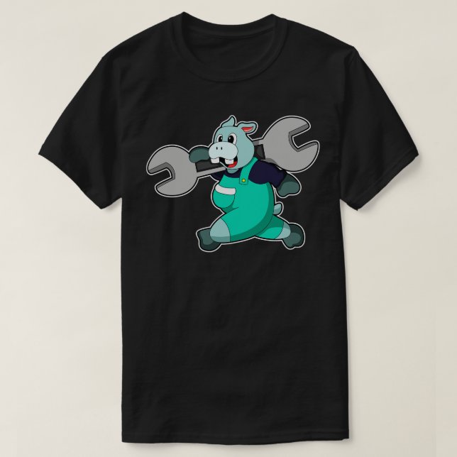 Camiseta Hippo como mecânico com chave inglesa (Frente do Design)