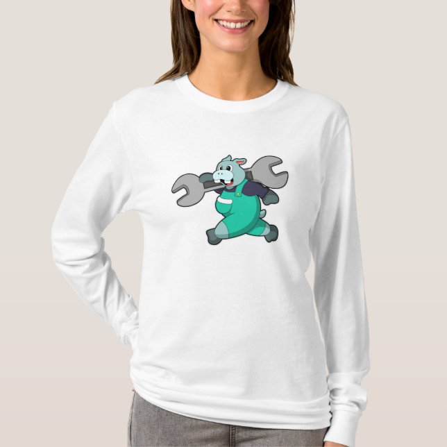 Camiseta Hippo como mecânico com chave inglesa (Frente)