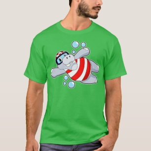 Camiseta Hippo como mergulhador com óculos de natação