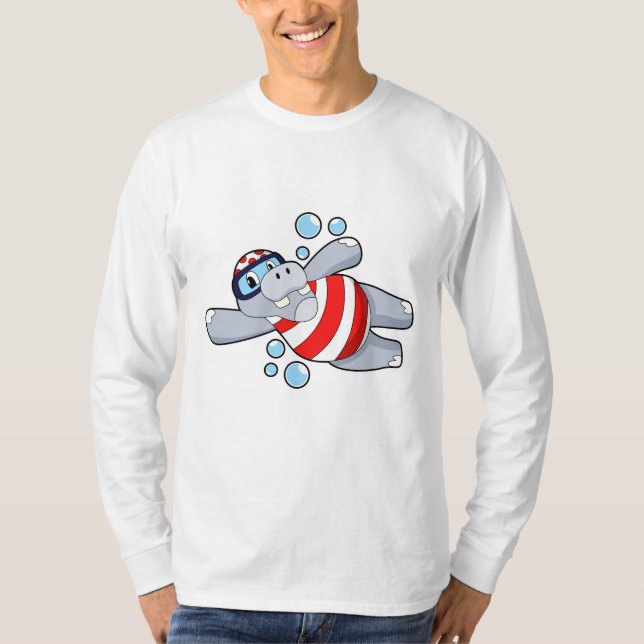Camiseta Hippo como mergulhador com óculos de natação (Frente)