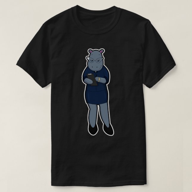 Camiseta Hippo como Secretário com Bloco de Notas e Caneta (Frente do Design)