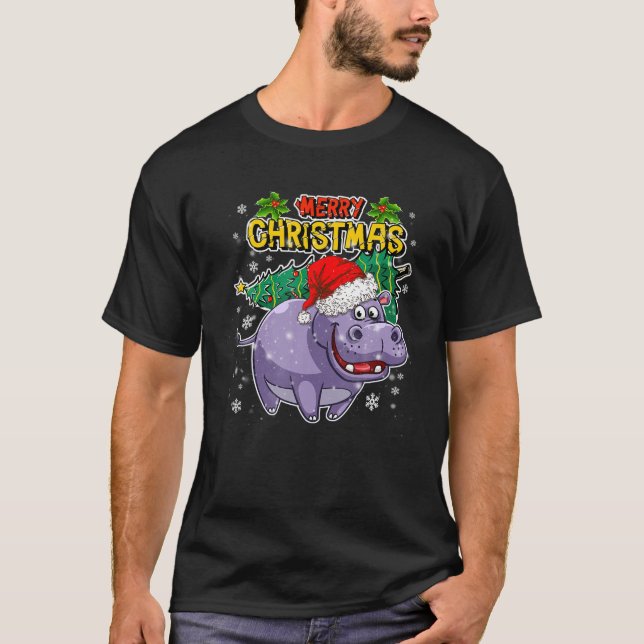 Camiseta Hippo de Natal - Animais de Natal Doce - Hippop (Frente)