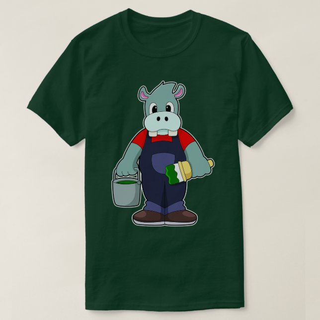 Camiseta Hippo em Pintura com Balde de Pinta Pincel (Frente do Design)