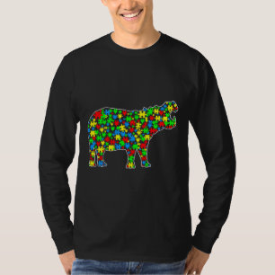 Camiseta Hippo Engraçado Quebra-cabeça de Animais Autismo S