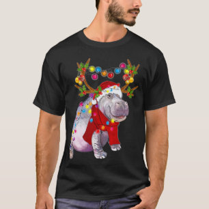 Camiseta Hippo Gorgee Reindeer Hippo, Árvore de Natal Luz