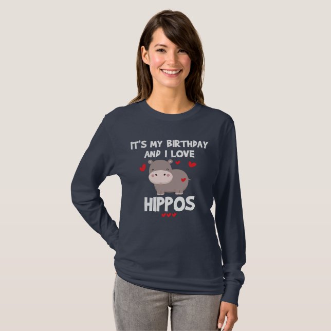 Camiseta Hippo Lover É o meu aniversário e eu adoro Hippos (Frente Completa)
