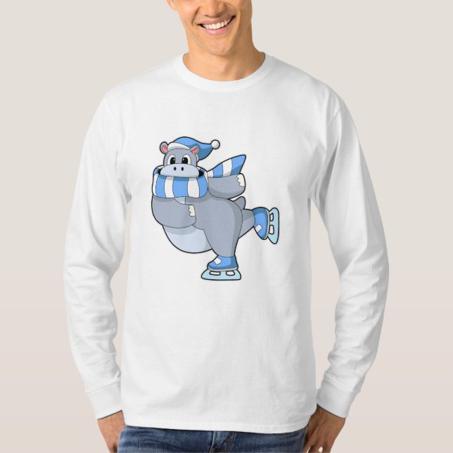 Camiseta Hippo na patinação de gelo com skates de gelo (Frente)
