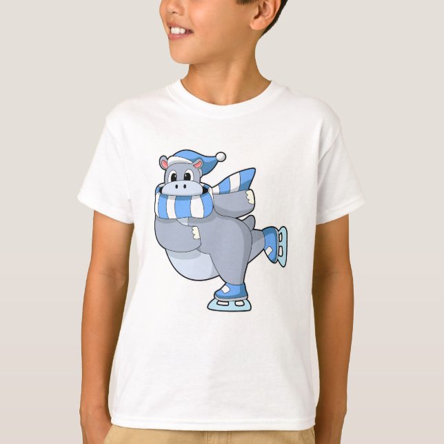 Camiseta Hippo na patinação de gelo com skates de gelo (Frente)