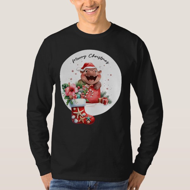Camiseta Hippo Natal Pensado para Amantes de os animais (Frente)
