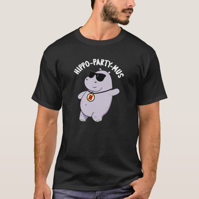 Camiseta Hippo-party-mus Funny Animal Hippo Pun Dark BG (Frente)