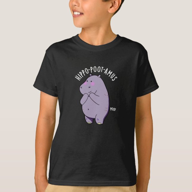 Camiseta Hippo-poot-amus Funny Farting Hippo Pun Dark BG (Frente)