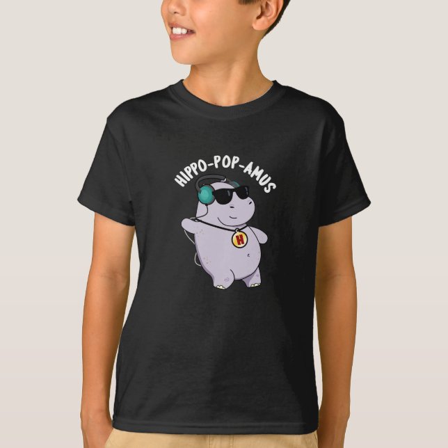 Camiseta Hippo-pop-amus Música Pop Engraçado Hippo Pun Dark (Frente)