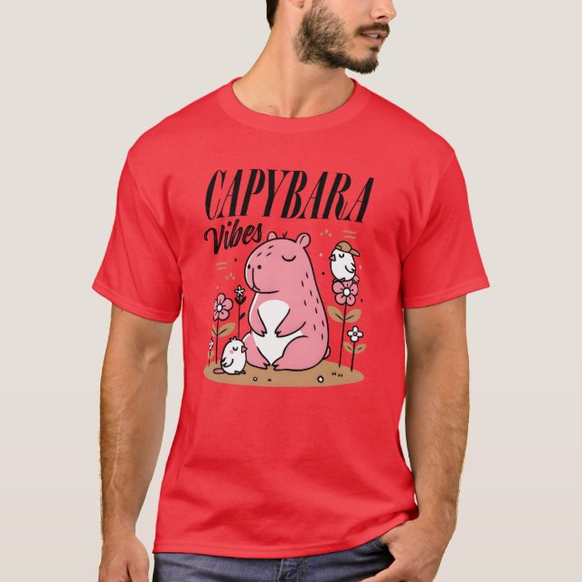 Camiseta Hippo Rosa Impressionante com Amigo Floral (Frente)
