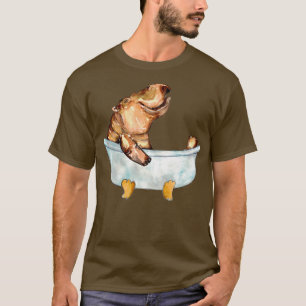 Camiseta Hippo tomando banho com aquarela pintura impressão