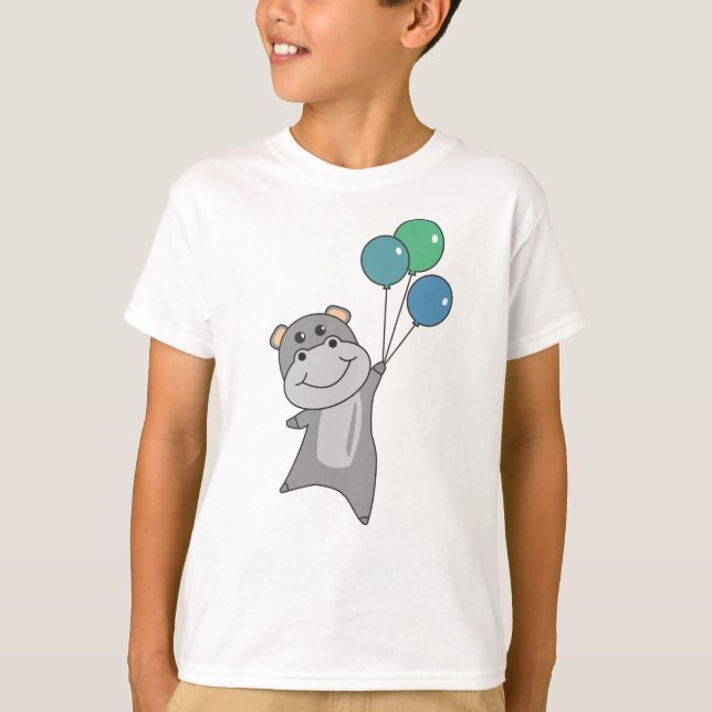 Camiseta Hippo Voa Com Balões Animais Doce Para (Frente)