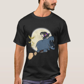 Camiseta Hippo Witch Hat Riding Broom Stick Zoo Animal Love