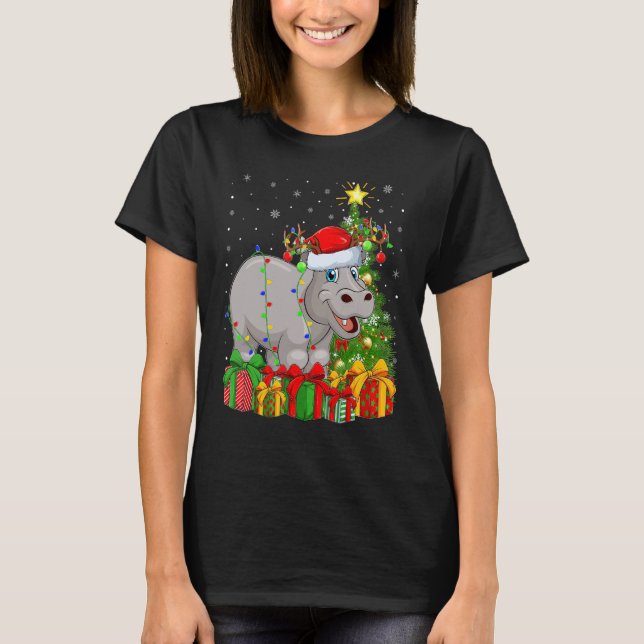 Camiseta Hippo   Xmas Holiday Santa Hippopotamus Christmas  (Frente)
