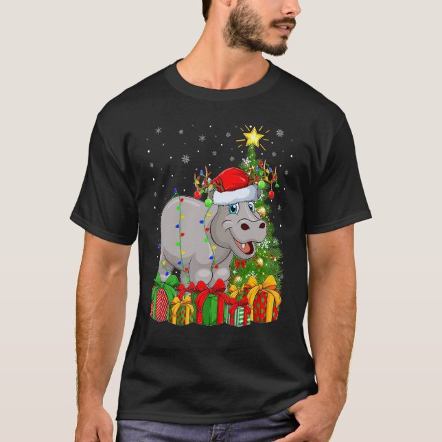 Camiseta Hippo   Xmas Holiday Santa Hippopotamus Christmas  (Frente)