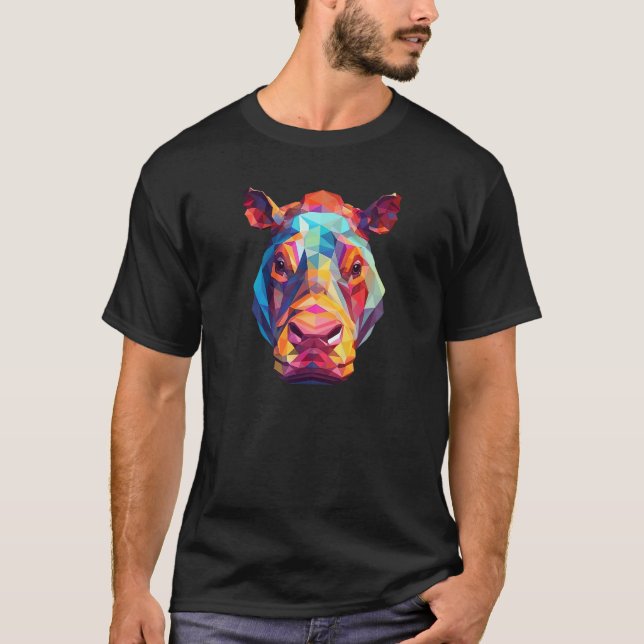 Camiseta Hippopotamus Cute Hippo Geometric Zoo Animal 1 (Frente)