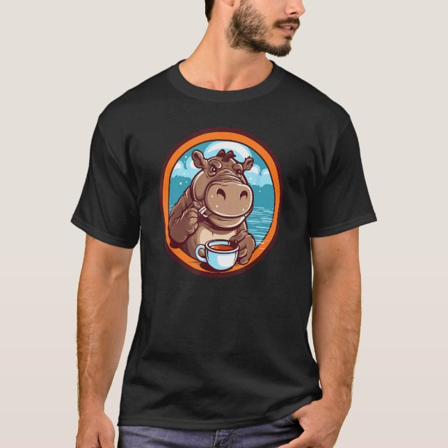 Camiseta Hippopotamus Drinking Coffee Cute Hippo Wildlife 1 (Frente)