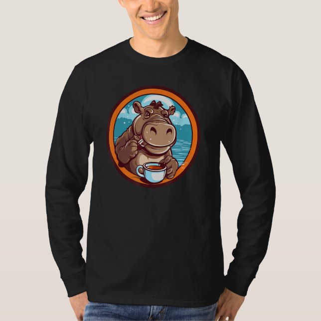 Camiseta Hippopotamus Drinking Coffee Cute Hippo Wildlife 1 (Frente)