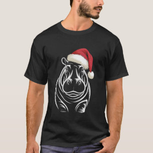 Camiseta Hippopotamus Natal Chapéu de Papai Noel Pijama Div
