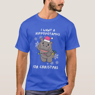 Camiseta Hippopotamus para o Natal Merry Christmas retro