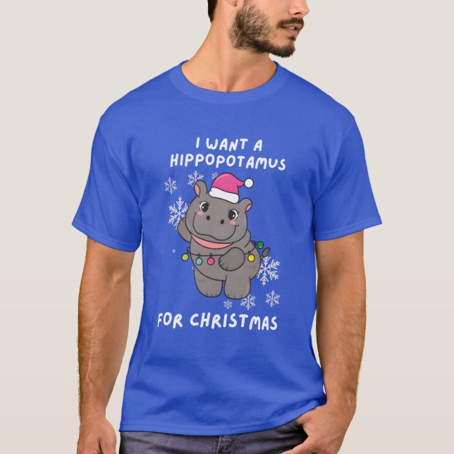 Camiseta Hippopotamus para o Natal Merry Christmas retro (Frente)