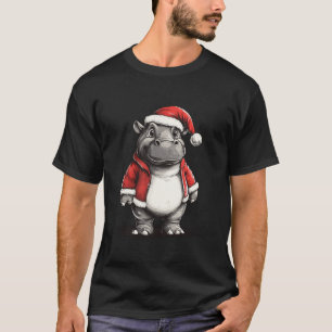 Camiseta Hippopotamus Santa Hat Meninas Crianças Hippo Love