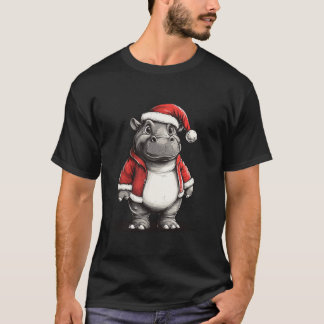 Camiseta Hippopotamus Santa Hat Meninas Crianças Hippo Love