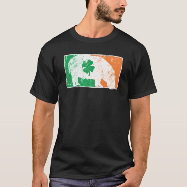 Camiseta Hippopotamus St Patrick's Day Irish Flag C Distres (Frente)