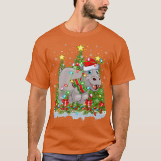 Camiseta Hippopotamus Xmas Lights Papais noeis Hippopotamus