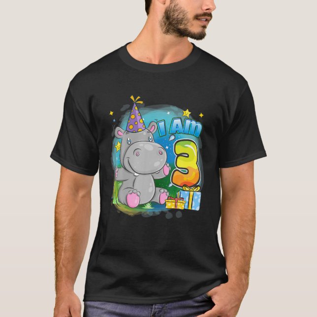 Camiseta Hippos 3 Anos Crianças aniversário de 3 anos Desde (Frente)