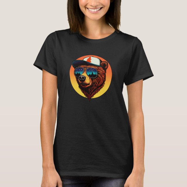 Camiseta Hipster Bear Outdoor Illustration Shades & Trucker (Frente)