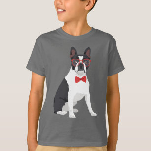 Camiseta Hipster Boston Terrier com vidros & laço vermelhos