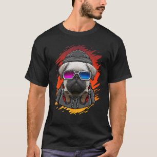 Camiseta Hipster Cachorro com Fones de ouvido Bluetooth Mús