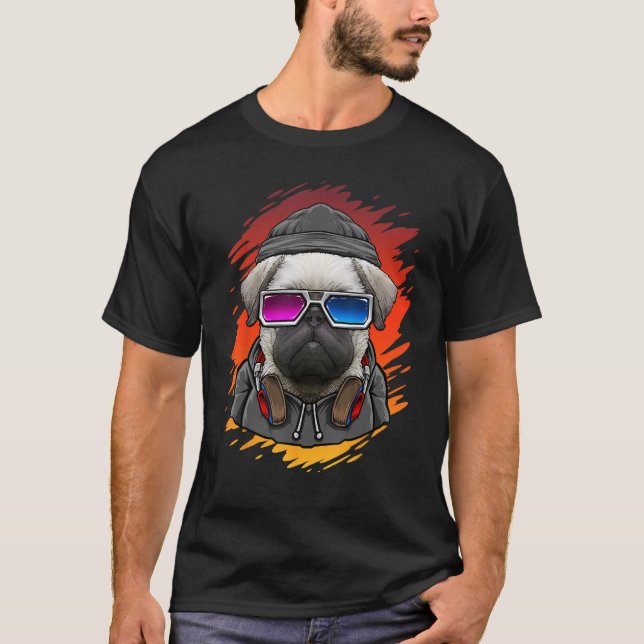 Camiseta Hipster Cachorro com Fones de ouvido Bluetooth Mús (Frente)