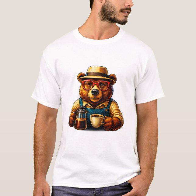 Camiseta Hipster Coffee Bear – Stylish Drip Brew (Frente)