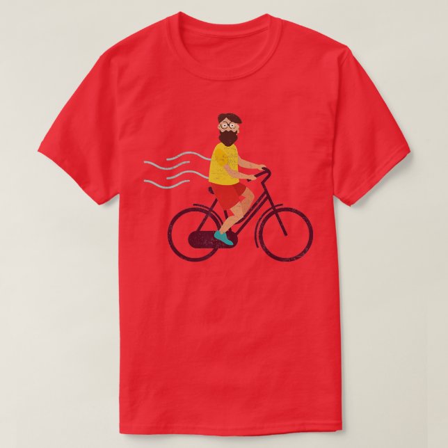 Camiseta Hipster com barba de cheio na bicicleta (Frente do Design)