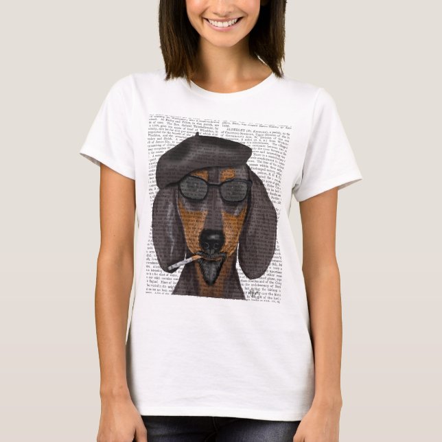 Camiseta Hipster Dachshund Black e Tan (Frente)