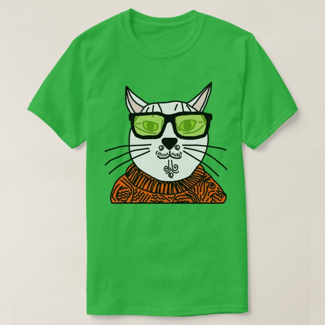 Camiseta Hipster de Gato Gato (Frente do Design)