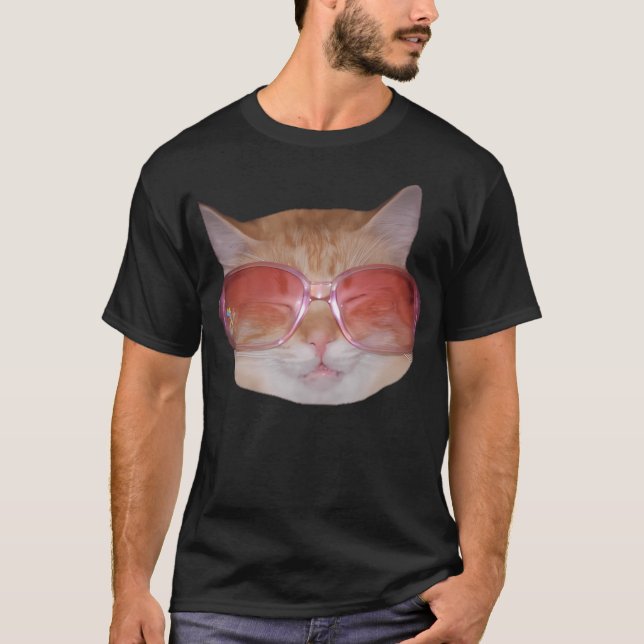 Camiseta Hipster Engraçado Gelado Gelado Gato Vestindo Ócul (Frente)