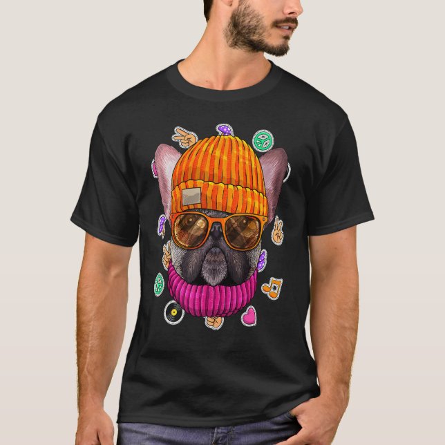 Camiseta Hipster Francês Buldogue Geek Óculos Nerd Cachorro (Frente)
