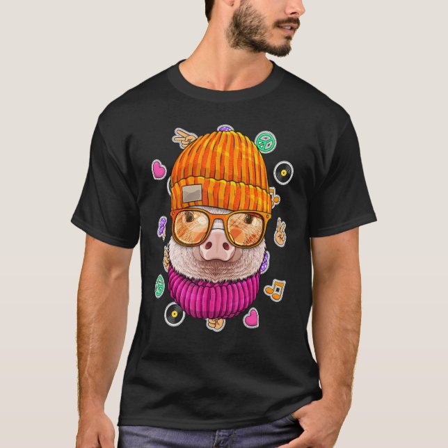 Camiseta Hipster Geek Porco Óculos Nerd Fazenda Animal Love (Frente)